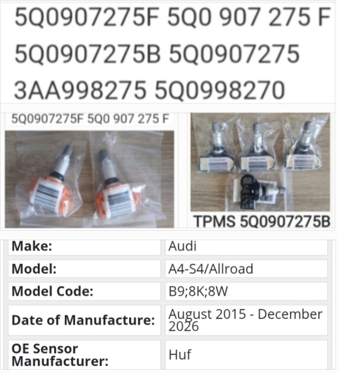 Audi A4 S4 RS4 TPMS tyre pressure monitor sensors and valves - Private Seller Audi A4 S4 RS4 TPMS tyre pressure monitor sensors and valves - Private Seller