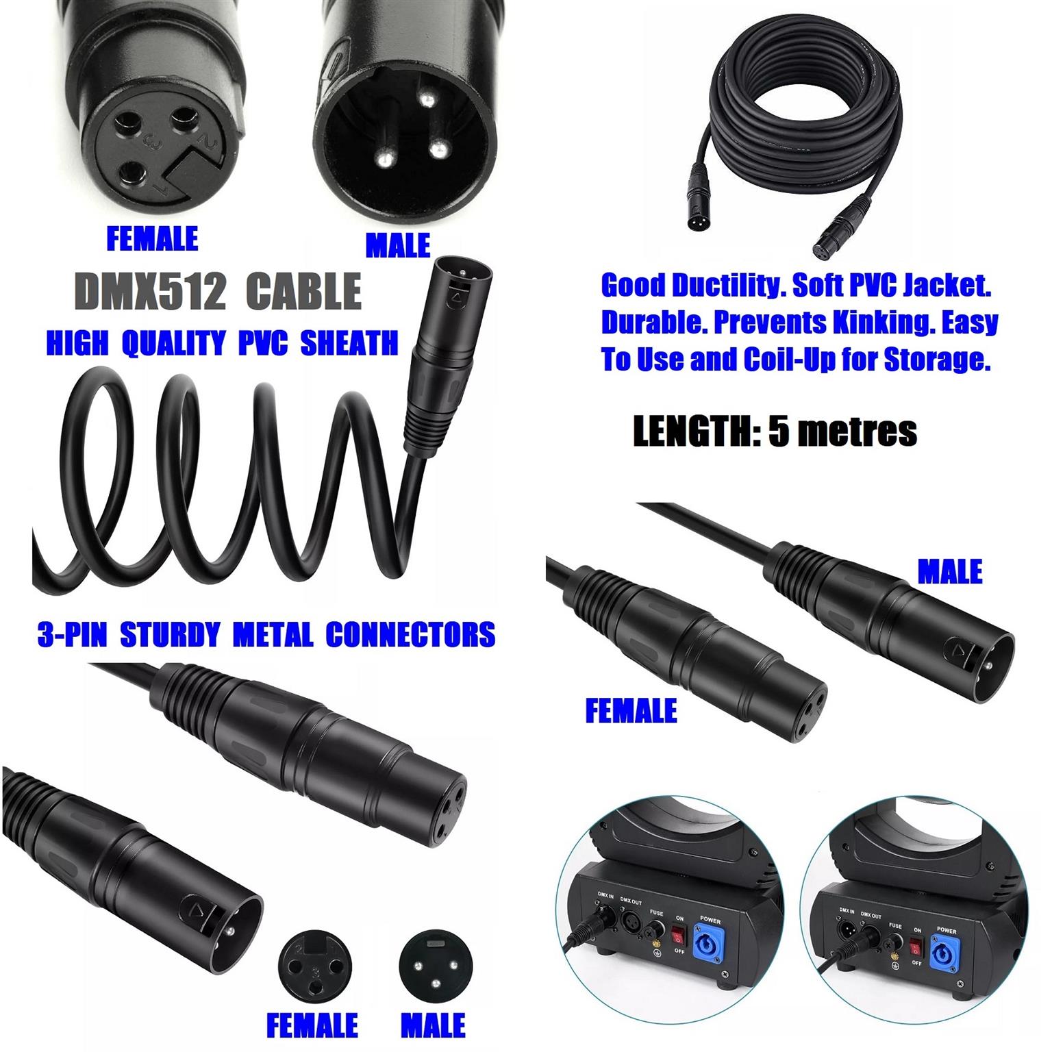 DMX512 Cable 3Pin 10m XLR Male to Female for Audio, Sound, Visual Equipment. NEW