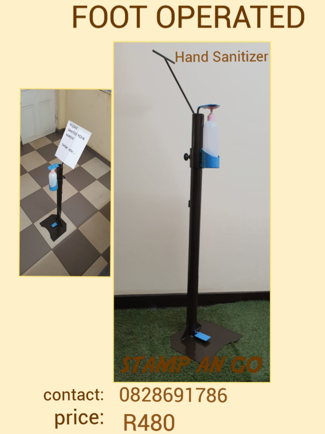 Foot operated hand sanitizer stand