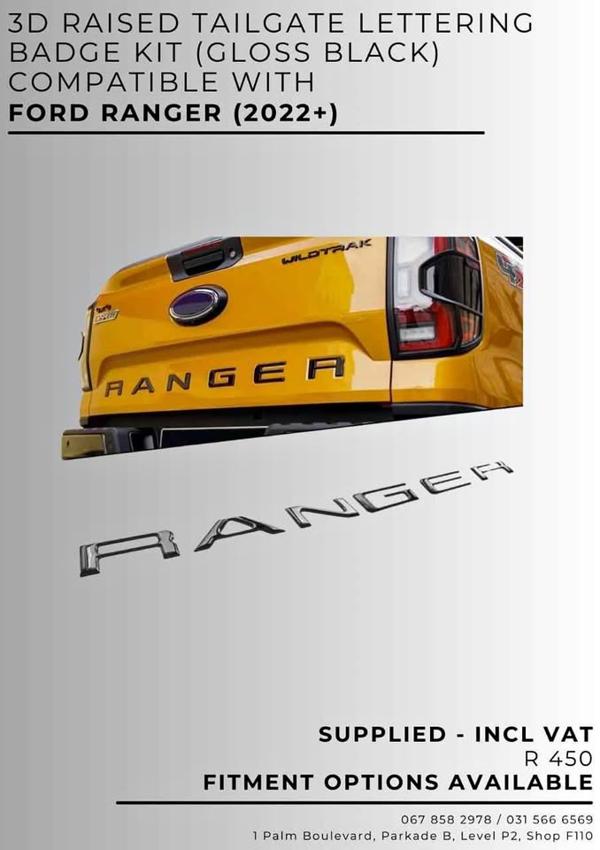 3D RAISED TAILGATE LETTERING BADGE KIT (GLOSS BLACK)COMPATIBLE WITH FORD RANGER 2022+ - Private Seller 3D RAISED TAILGATE LETTERING BADGE KIT (GLOSS BLACK)COMPATIBLE WITH FORD RANGER 2022+ - Private Seller