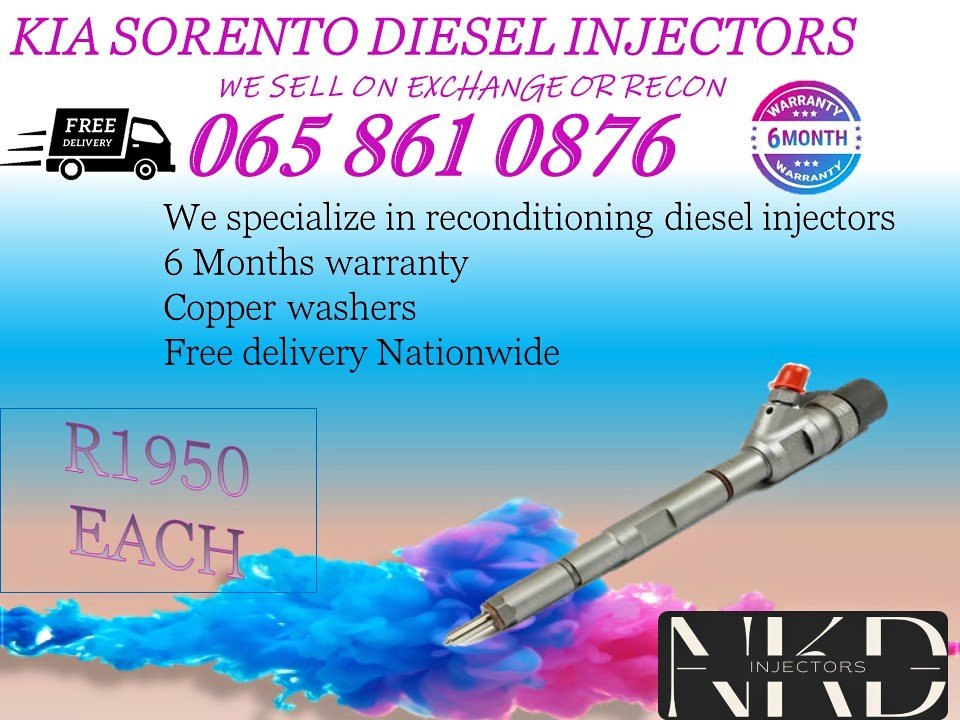 KIA Sorento diesel injectors for sale on exchange or recon 6 months warranty.