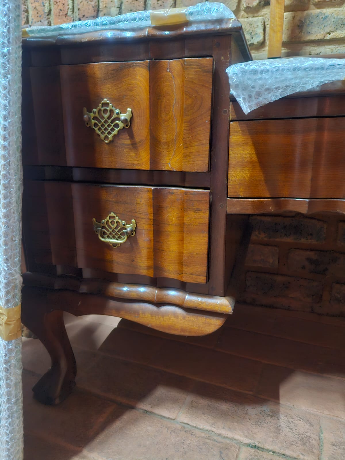 Imbuia Dressing Table with bedside post with classic ball and claw