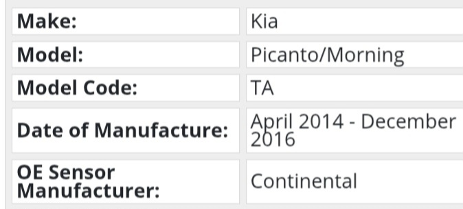 Kia Picanto TPMS tyre pressure monitor sensors and valves - Private Seller