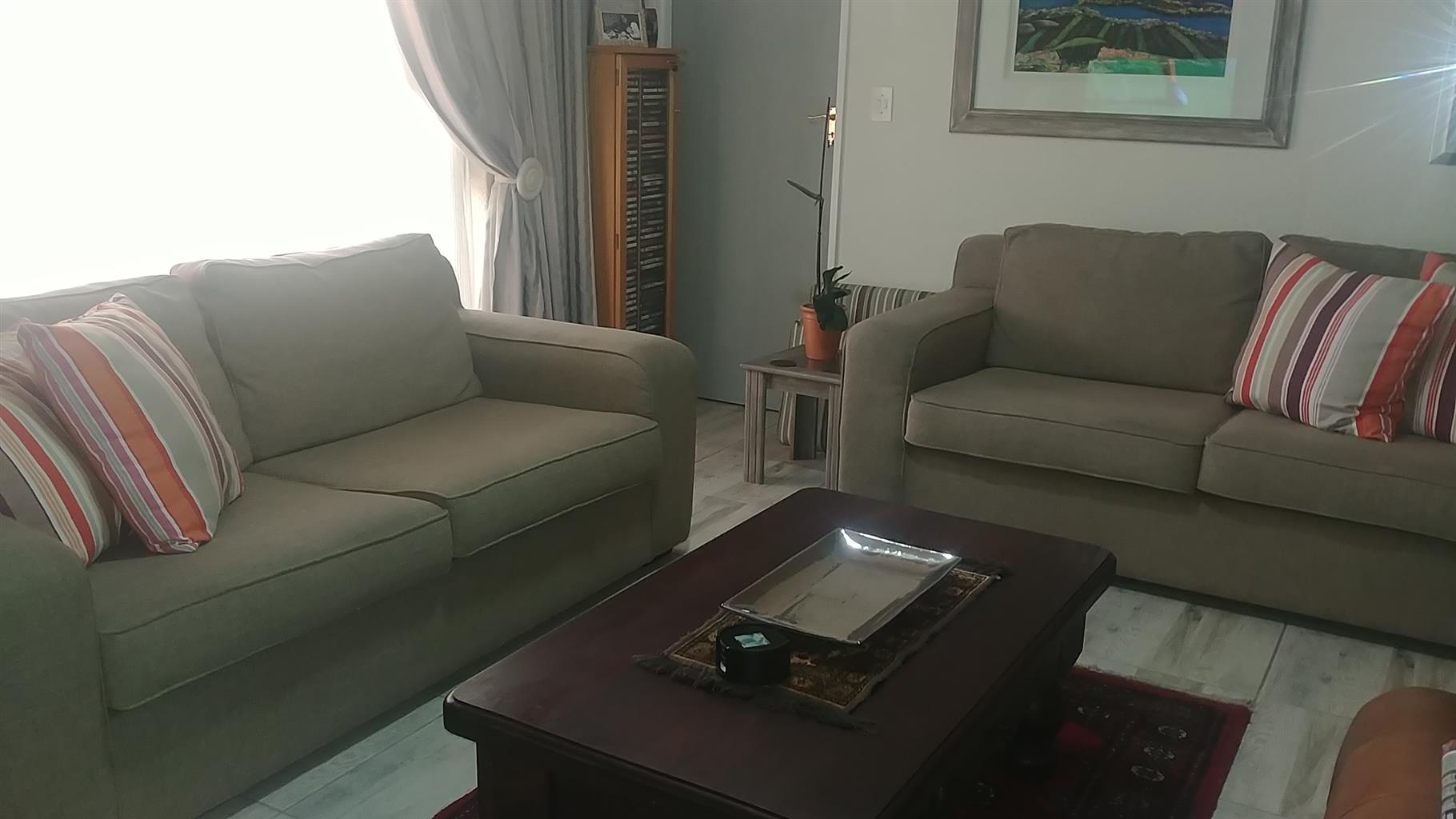 Coricraft Beige Couches Good Condition Plus Free Oak Coffee Table