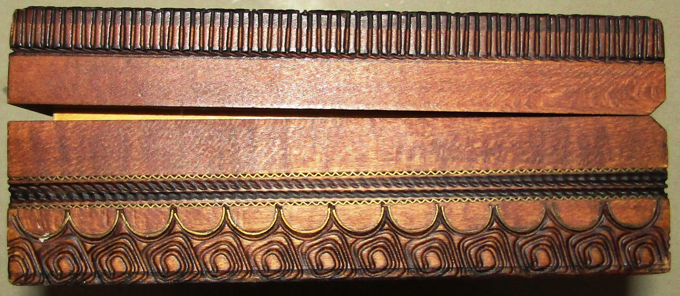 J & J Cash Hand Carved Hinged Wooden Box with Woven Image of Forest Animals made