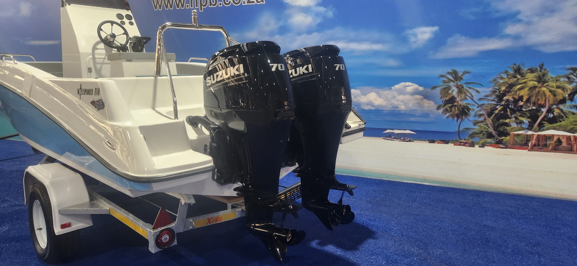 EXPLORER EVO 19 FT ON TRAILER 2 X 70 HP SUZUKI 4 STROKES 2025 MODEL