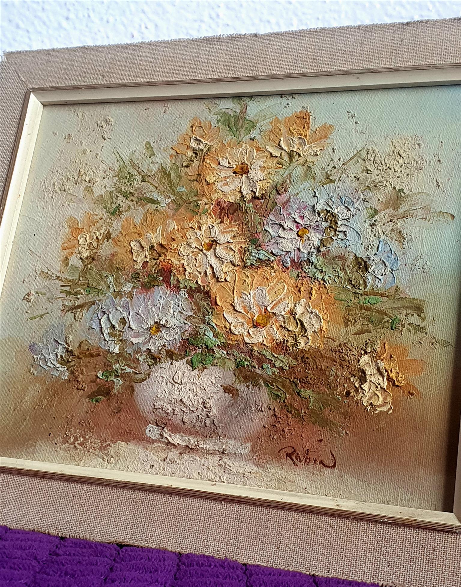 Floral acrylic oil painting framed and signed by artist ROBIN Floral acrylic oil painting framed and signed by artist ROBIN