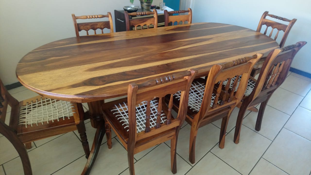 Beautiful Solid Kiaat Dining Room Table And 8 Riempie Chairs Plus Hostess Trolley Food Warmer Junk Mail