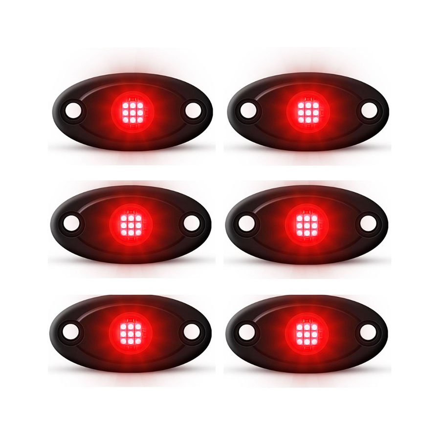 Universal Aluminium 9-LED Rocklights (Red) – 6 pack