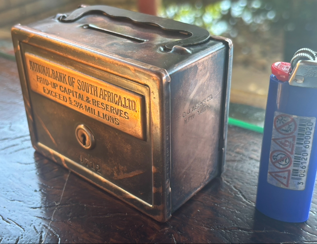 Antique piggy bank made with steel and copper Unique product