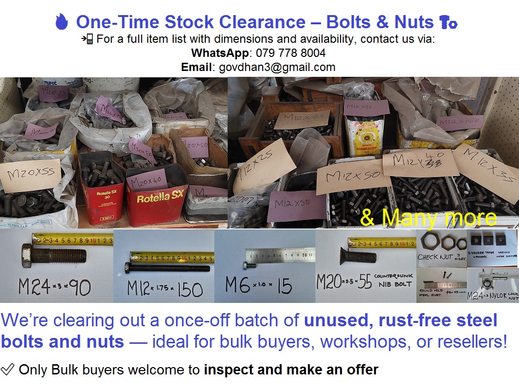 One-Time Stock Clearance – Bolts & Nuts We’re clearing out a once-off batch o