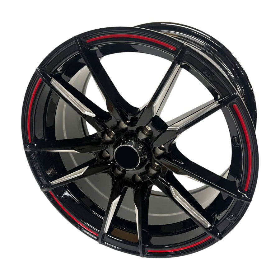 15″ Zoom 5056 4/100 & 4/108 Black with Red Outline Alloy Wheels