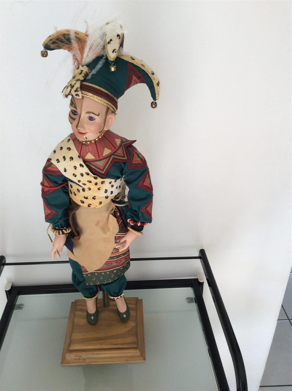 Vintage, handmade Harlequin porcelain doll.