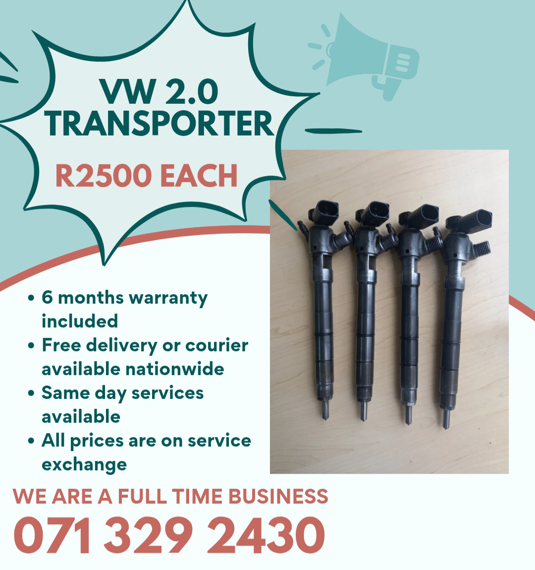 VW TRANSPORTER 2.0 DIESEL INJECTOR FOR SALE WITH WARRANTY VW TRANSPORTER 2.0 DIESEL INJECTOR FOR SALE WITH WARRANTY