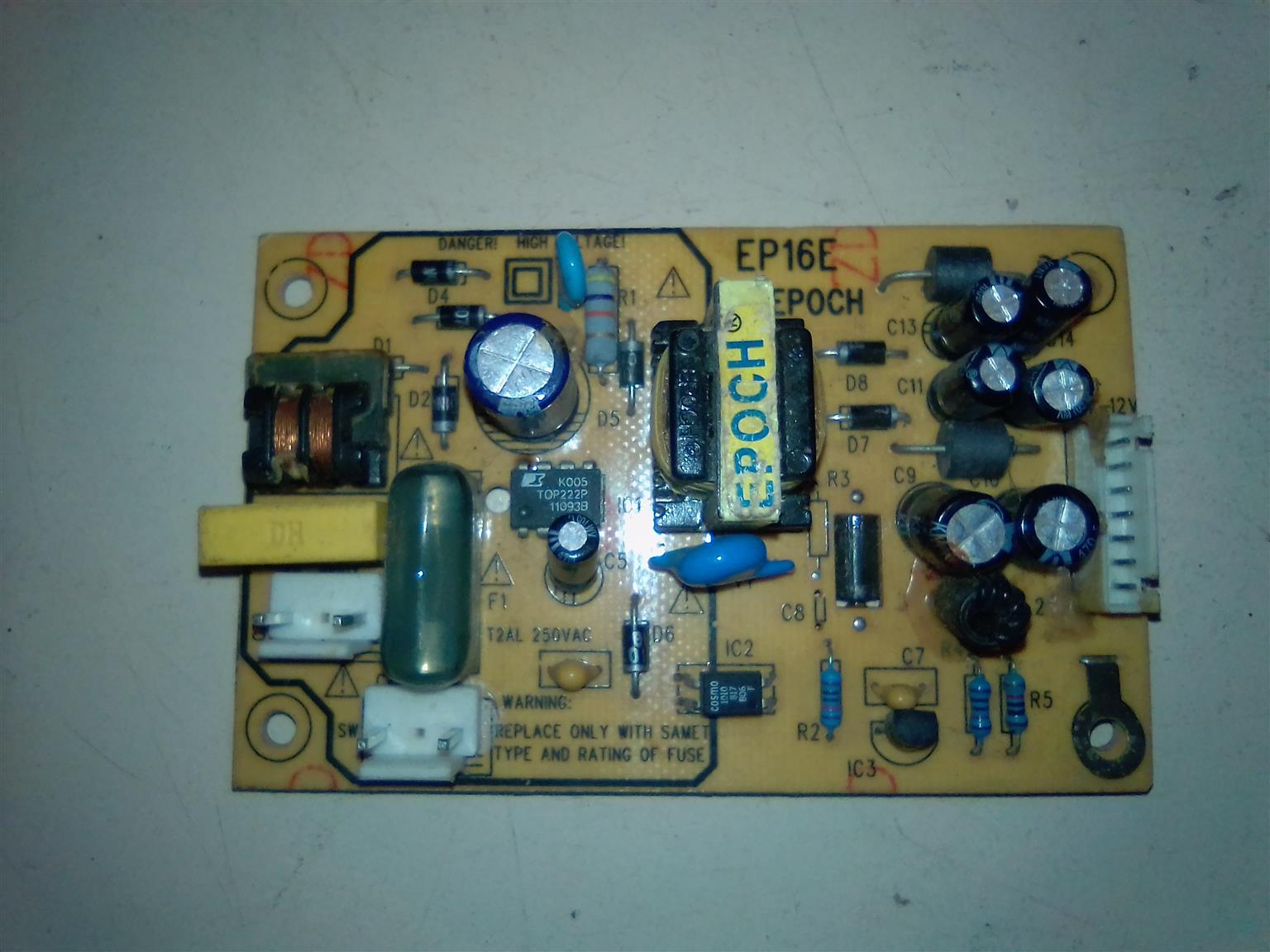 An EP16E EPOCH dvd player power supply board.