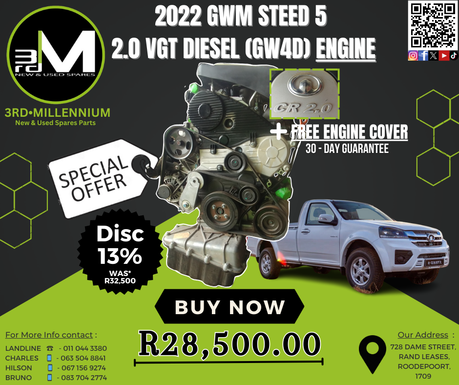 Steed Engine 2022 GWM STEED 5 S 2.0 VGT DIESEL (GW4D) ENGINE | Junk Mail Marketplace
