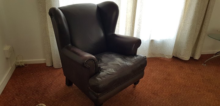 Oxblood Leather Studded Wingback Chair In Excellent Condition