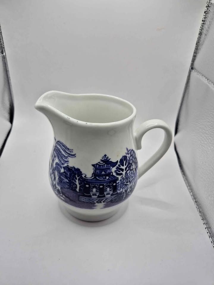 Vintage Blue Willow Creamer and large plat