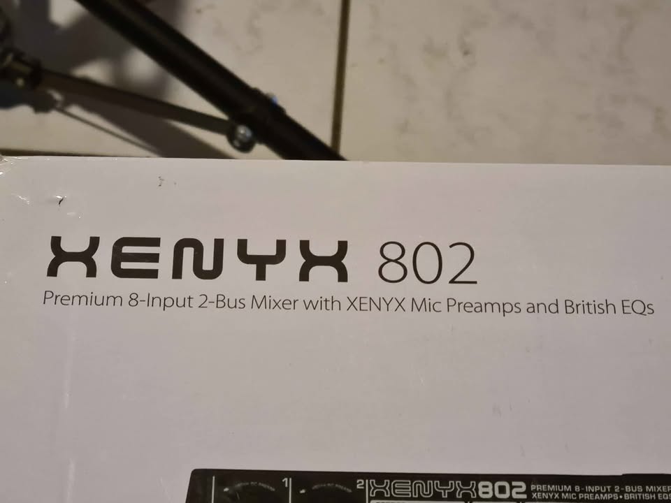 Behringer Xenyx 802 audio mixer.