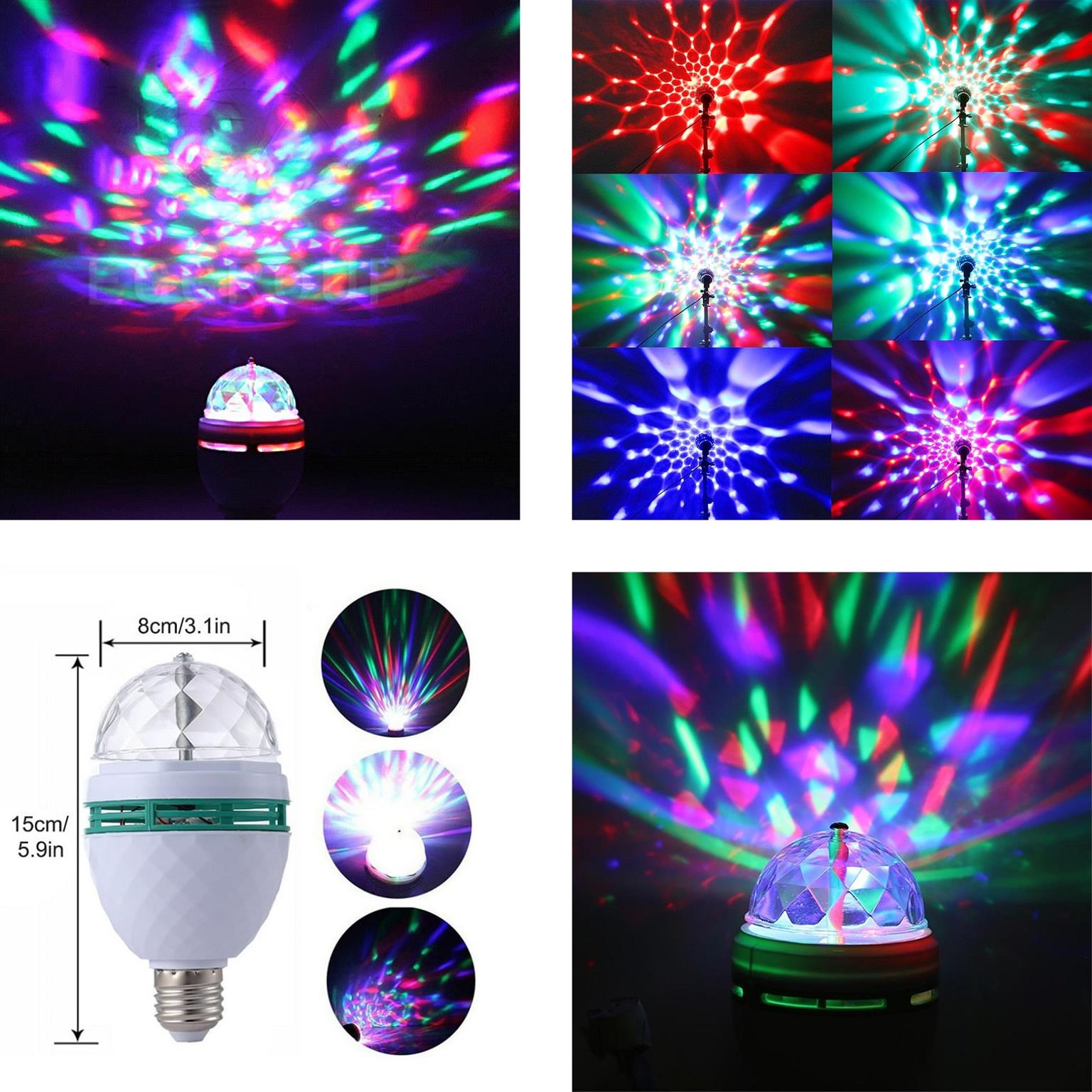 Auto Rotating DJ Party Disco Stage MultiColour RGB LED E27 Socket Crystal Lamp.