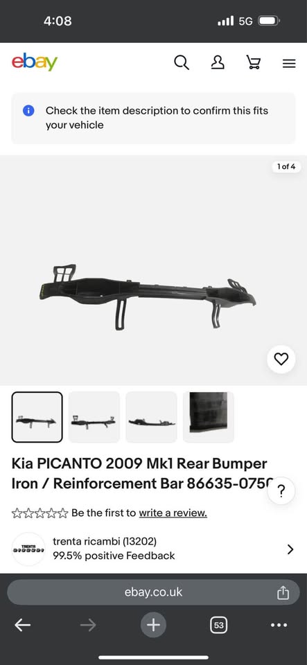Kia picanto rear bumper Stifner - Private Seller Kia picanto rear bumper Stifner - Private Seller