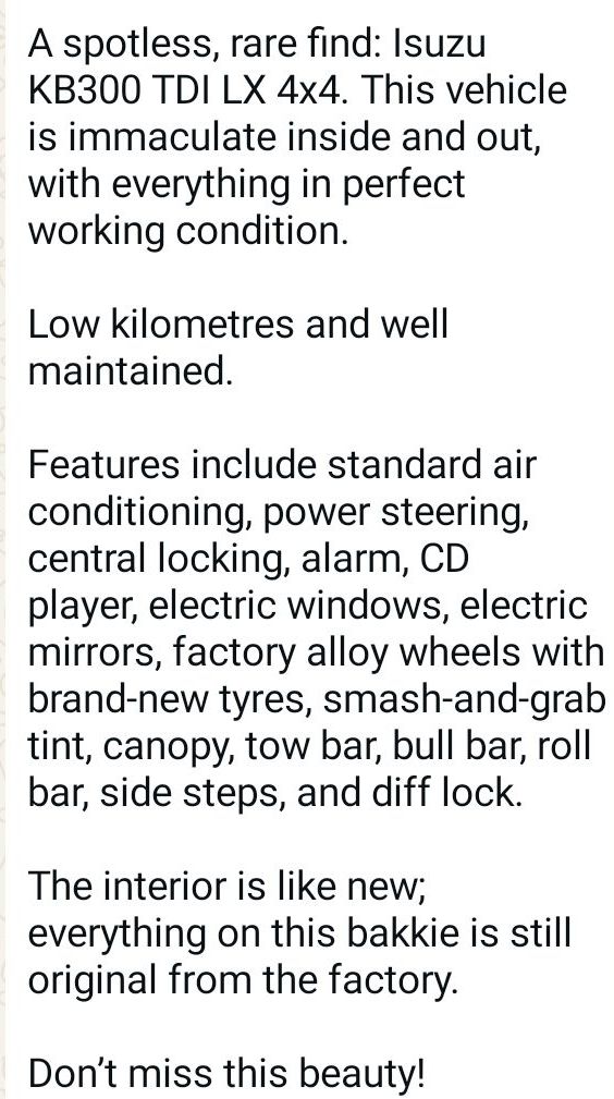 Used 2004 Isuzu KB 300TDI double cab 4x4 LX - Private Seller
