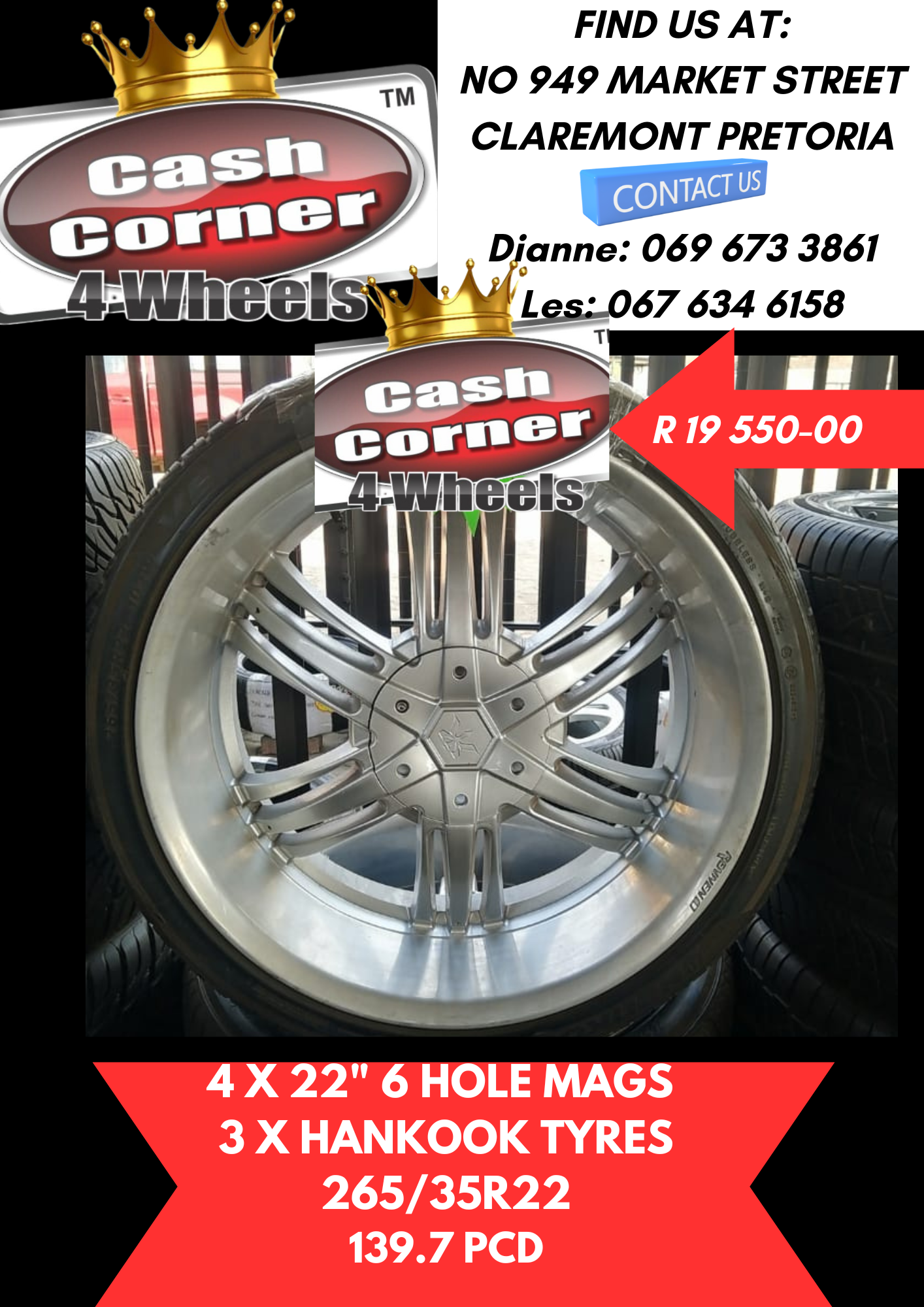 4X 22" 6 HOLE MAGS & 3X HANKOOK TYRES FOR SALE - Private Seller 4X 22" 6 HOLE MAGS & 3X HANKOOK TYRES FOR SALE - Private Seller