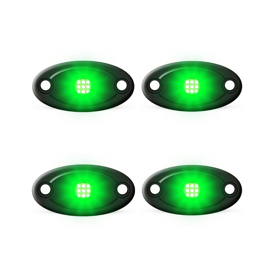 Universal Aluminium 9-LED Rocklights (Green) – 4 pack