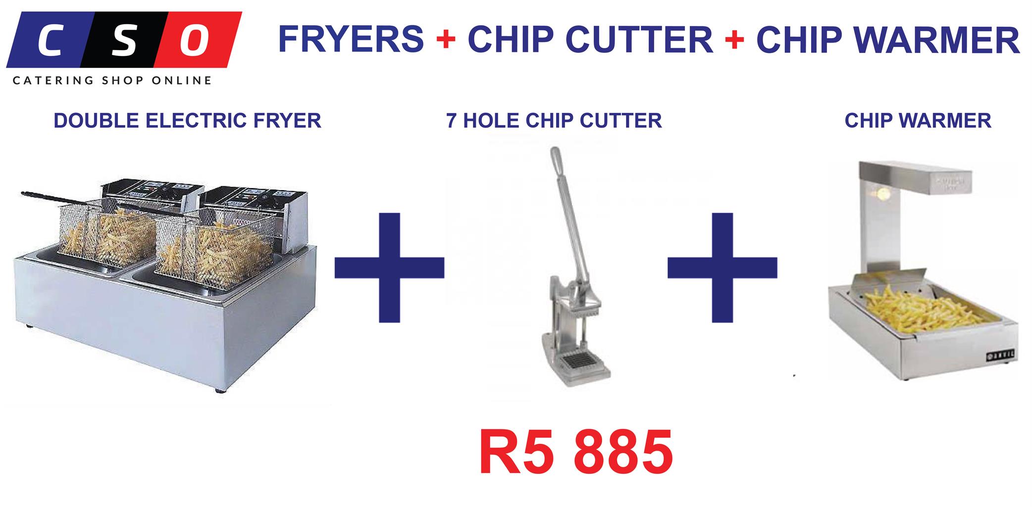 DOUBLE FRYER CHIP CUTTER CHIP WARMER COMBO SPECIAL
