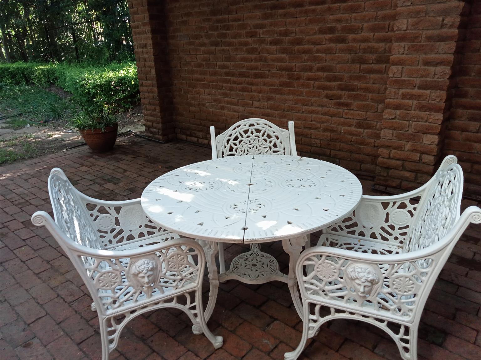 X 2 Cast Iron Tables , X 7 Cast Iron Chairs