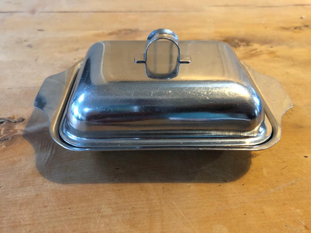 Classic old school / retro Stainless Steel butter dish / cheese dish