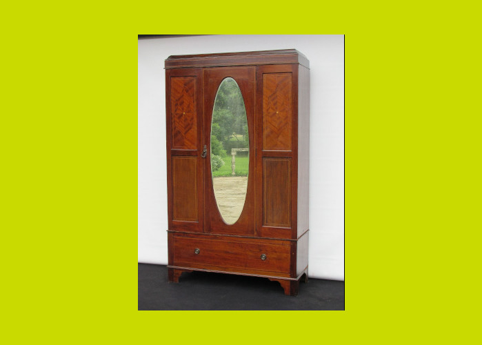 Edwardian Inlaid Mahogany Single Mirrored Door Wardrobe Sku 618