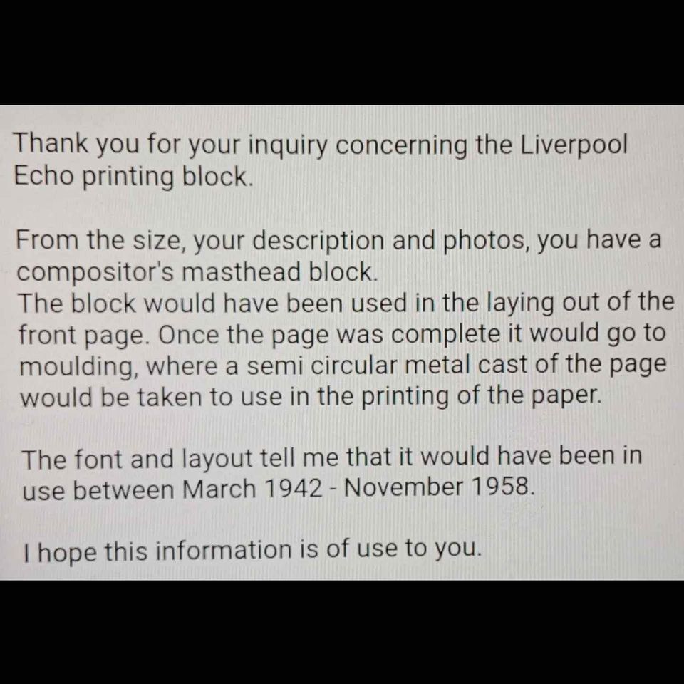 Liverpool Echo Printing Plate