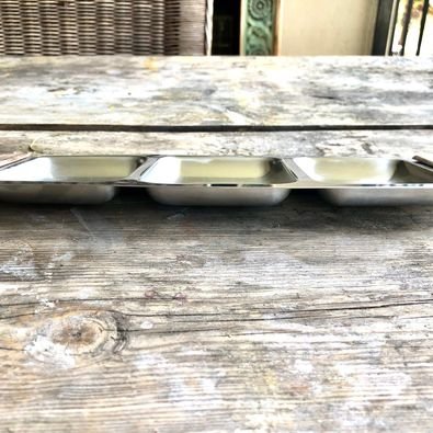 Vintage Triple Tray Serving - Burnco with wooden handles