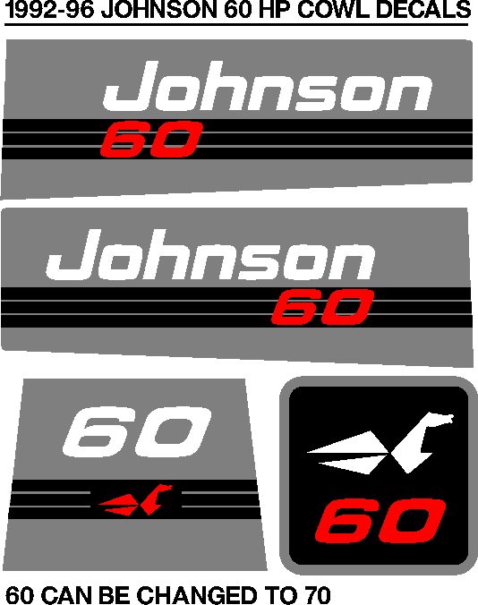 1992 Johnson 60 outboard motor cowl decals stickers graphics kit