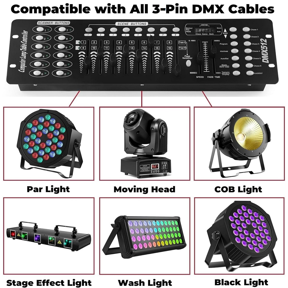 DMX512 Controller Console 192 Ch Light Effects for DJs, Disco, Stage, Party