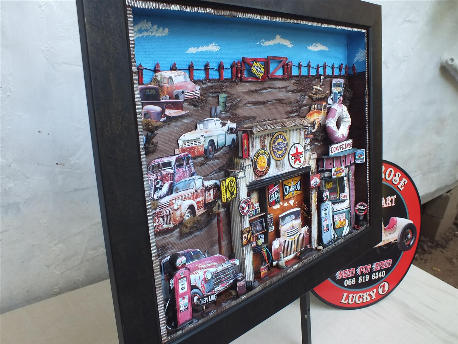 Vintage Chevrolet Garage 3 D Diorama Art for Sale