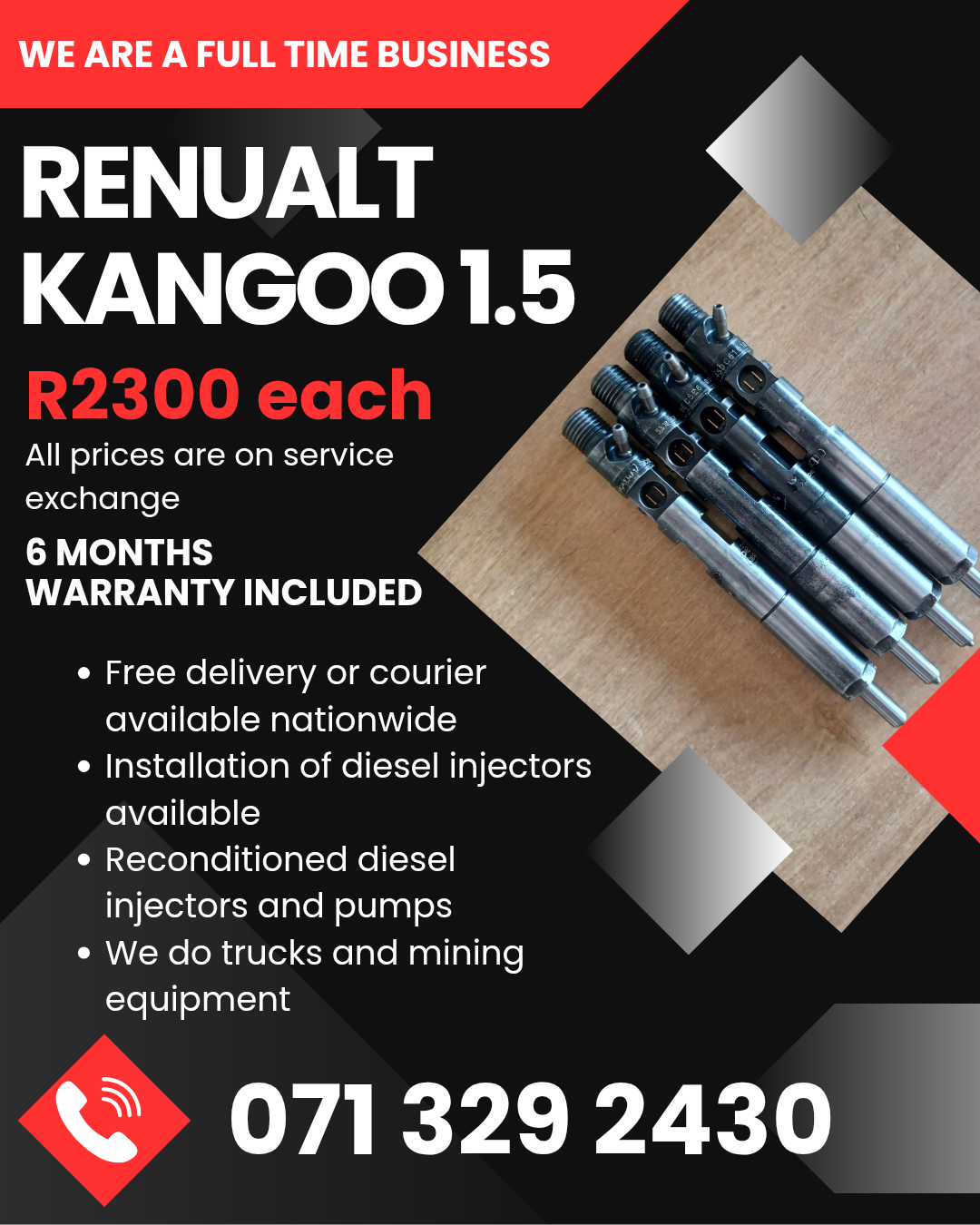 RENUALT KANGOO 1.5 INJECTORS FOR SALE WITH WARRANTY - Private Seller RENUALT KANGOO 1.5 INJECTORS FOR SALE WITH WARRANTY - Private Seller