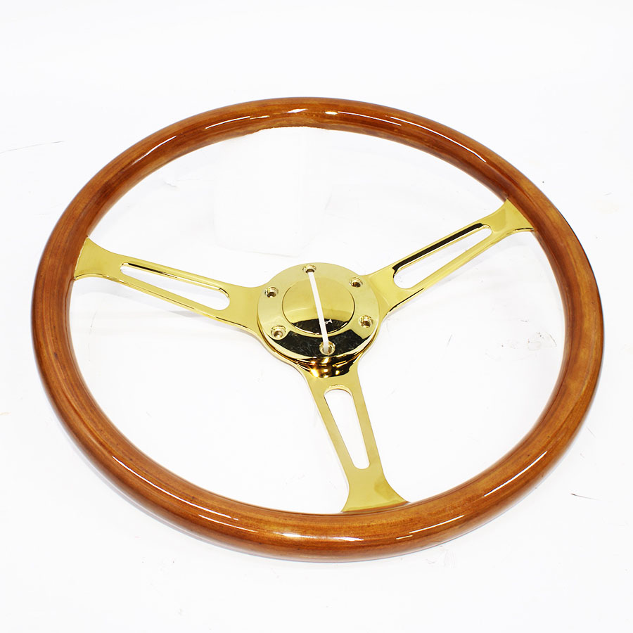 GripForge Luxury Woodgrain & Gold Spoke Steering Wheel – 380mm