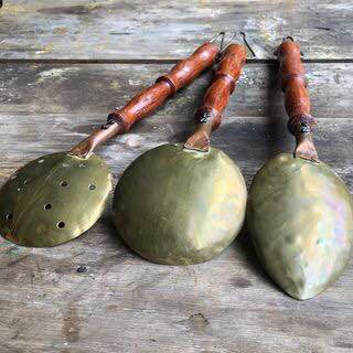 Rare Rustic Hammered Brass/Copper Utensils Set