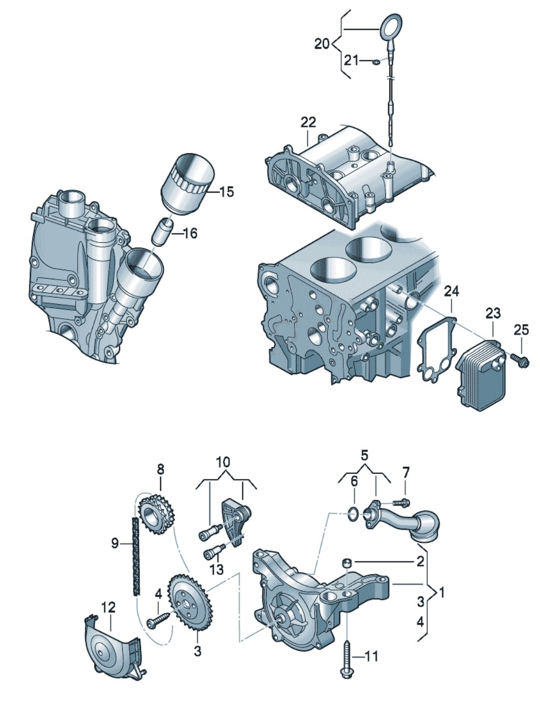 VW 1.4 TSI Oil Dipstick and Engine oil Cooler