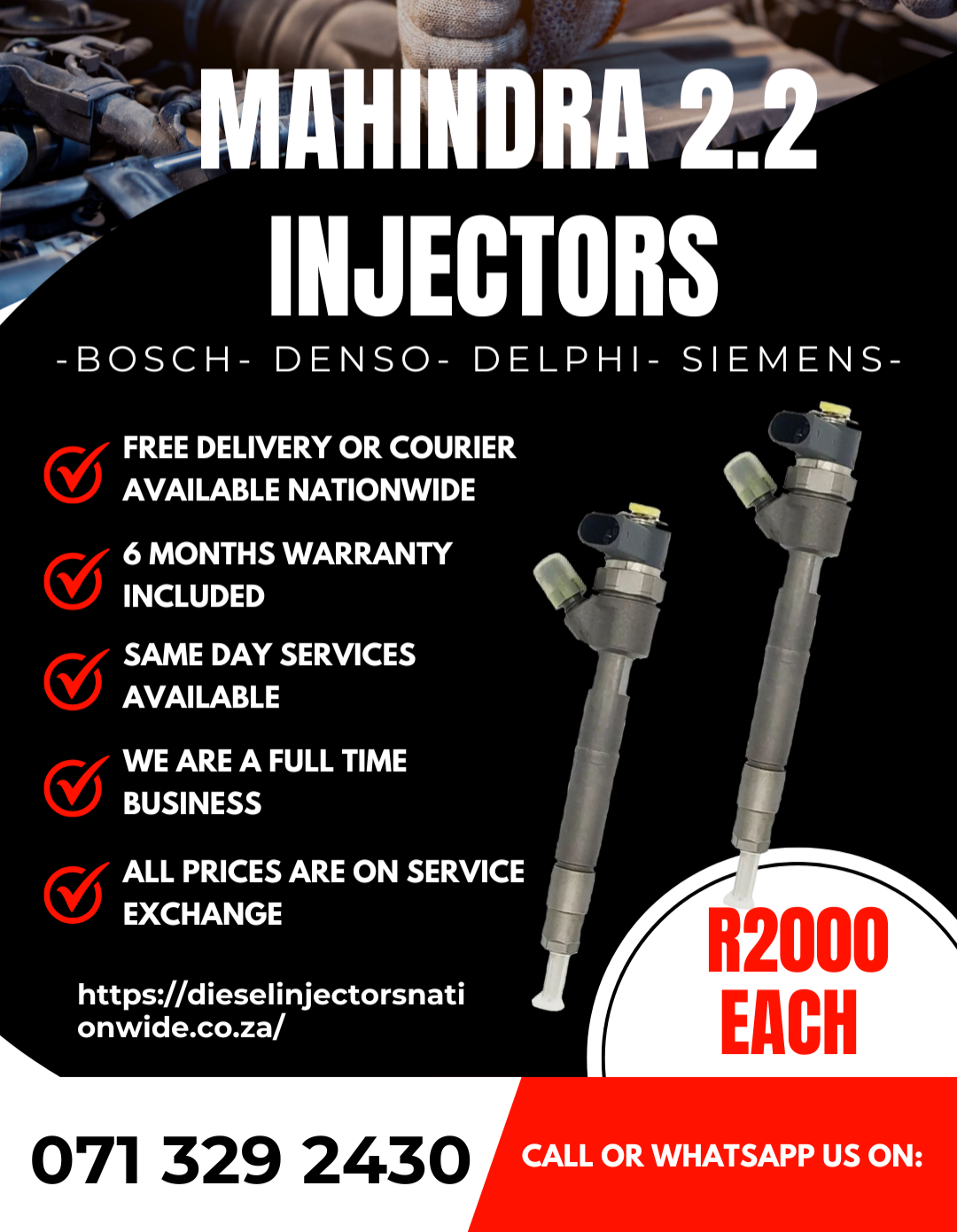 MAHINDRA 2.2 INJECTORS FOR SALE WITH WARRANTY - Private Seller MAHINDRA 2.2 INJECTORS FOR SALE WITH WARRANTY - Private Seller