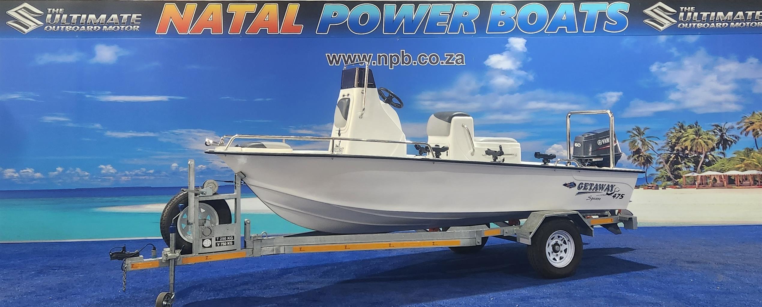 GETAWAY 475 SPEARO ON TRAILER 60 HP YAMAHA 2 STROKE 234 HOURS