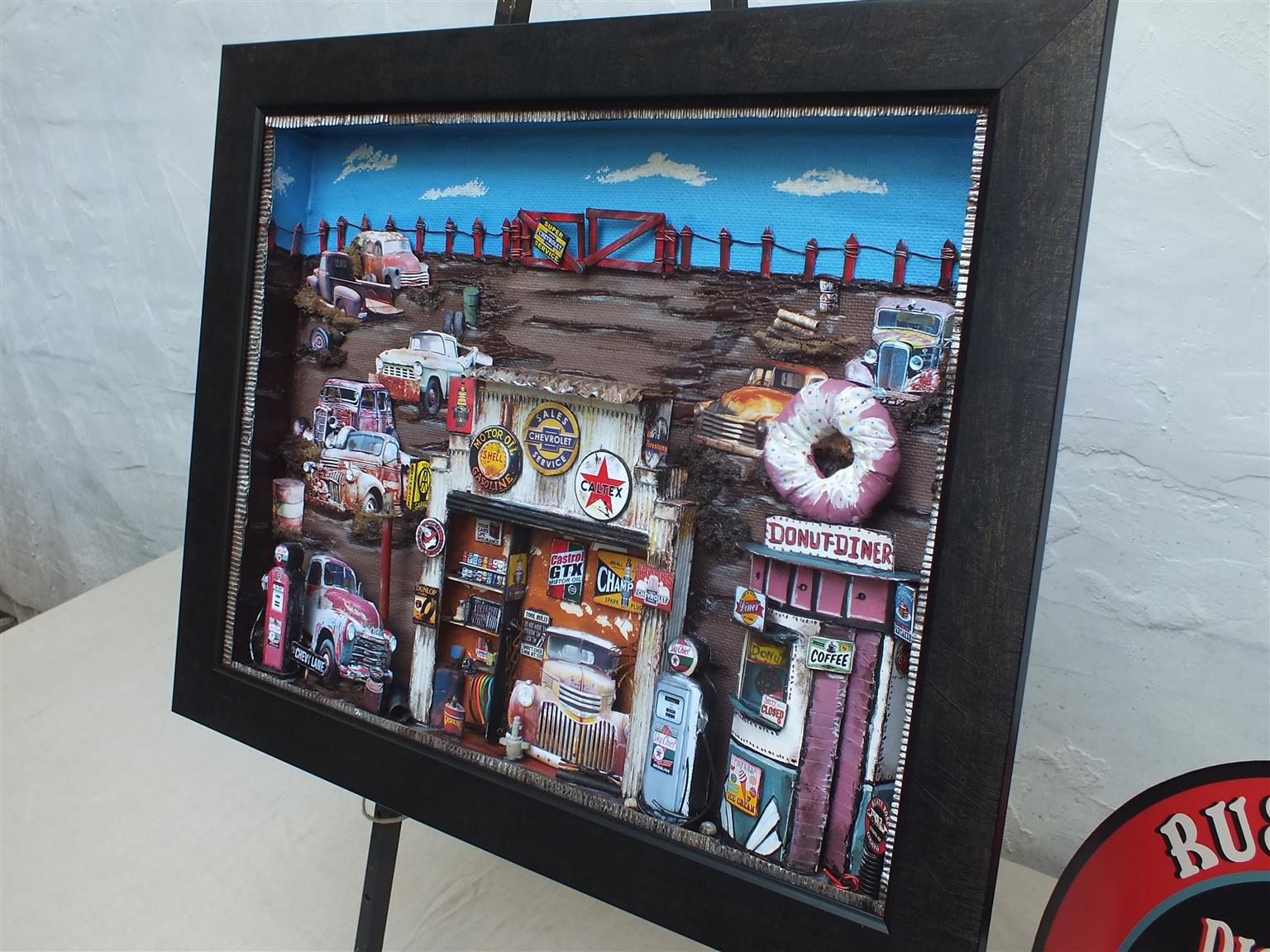 Vintage Chevrolet Garage 3 D Diorama Art for Sale