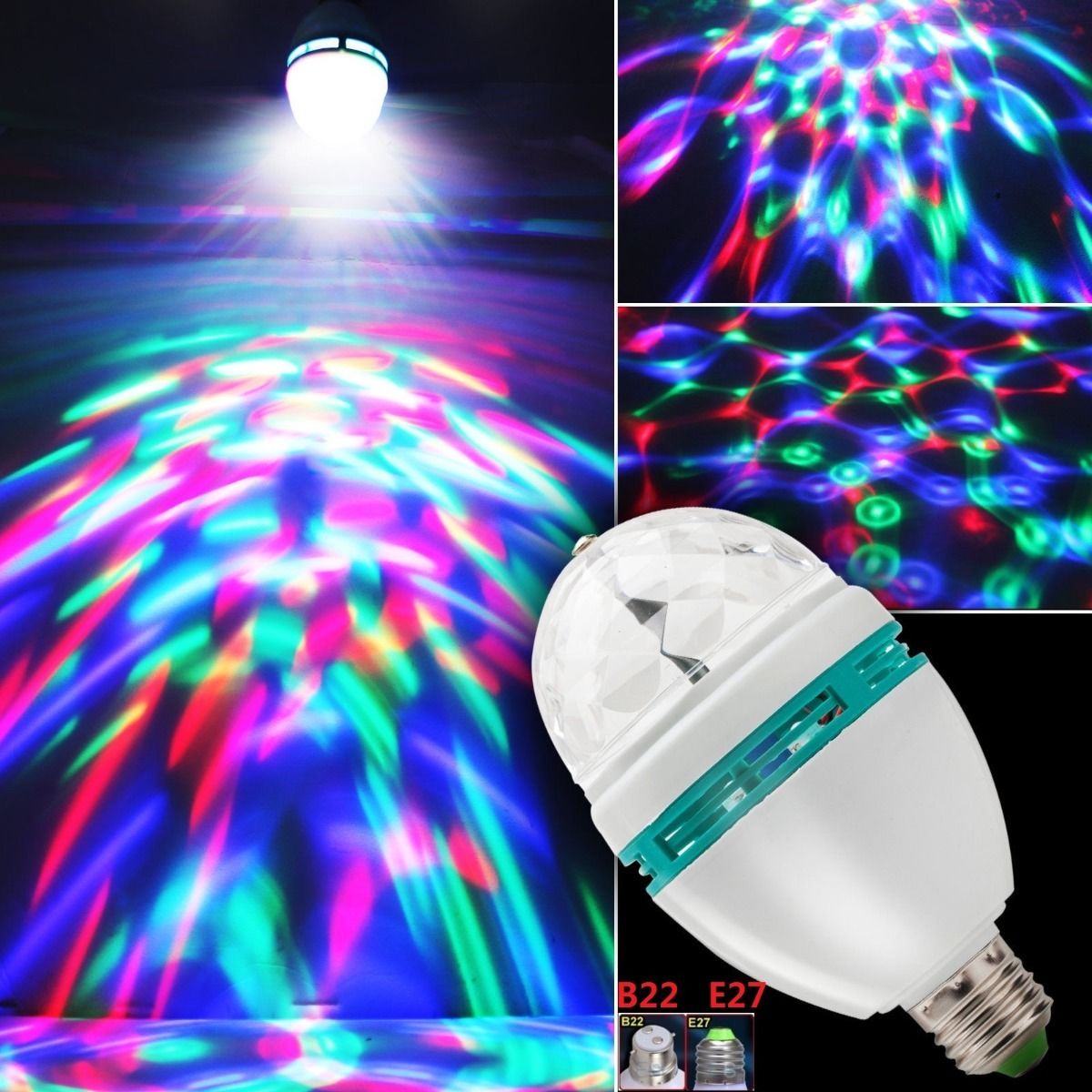 Auto Rotating DJ Party Disco Stage MultiColour RGB LED E27 Socket Crystal Lamp. Auto Rotating DJ Party Disco Stage MultiColour RGB LED E27 Socket Crystal Lamp.