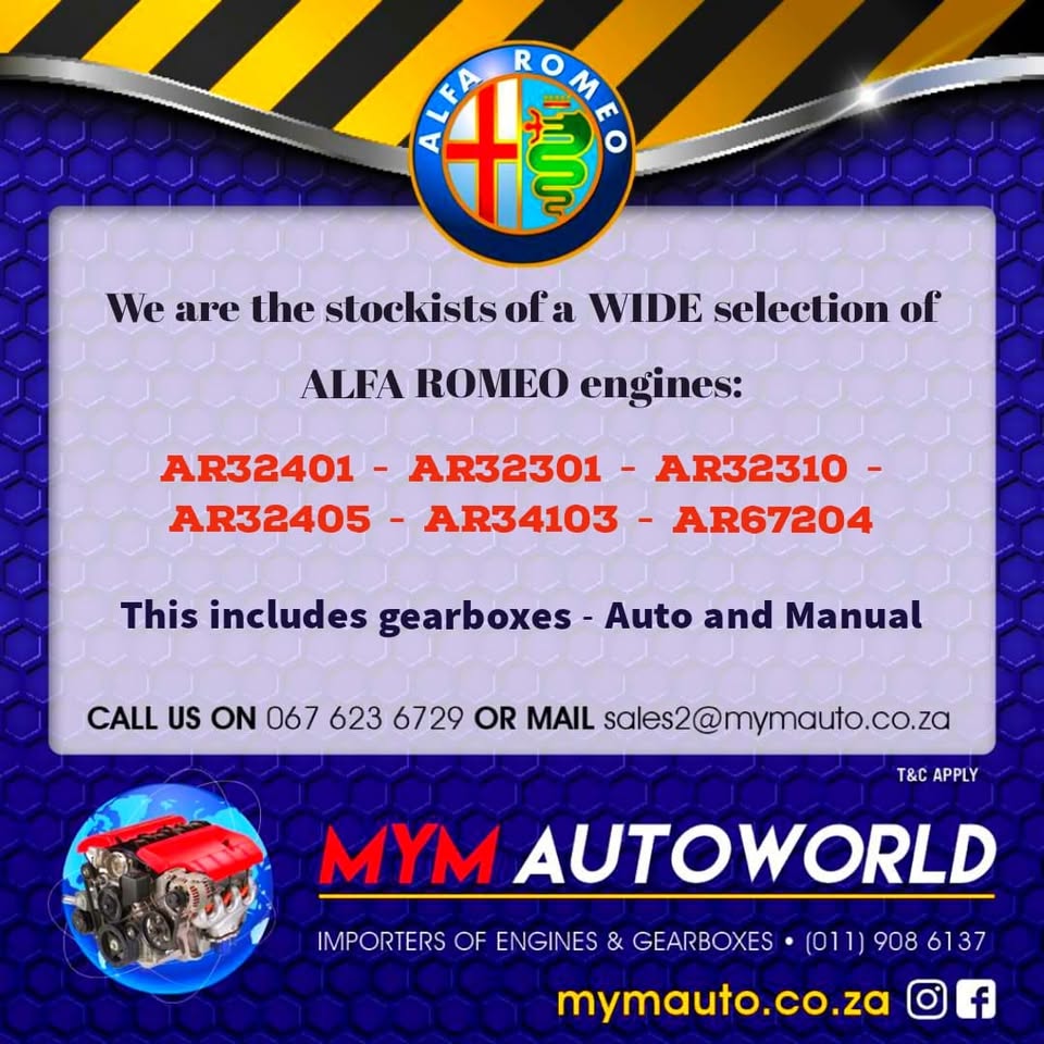 MYM IMPORTERS OF SECOND HAND ALFA ROMEO IMPORTED USED ENGINES AND GEARBOXES - Private Seller MYM IMPORTERS OF SECOND HAND ALFA ROMEO IMPORTED USED ENGINES AND GEARBOXES - Private Seller