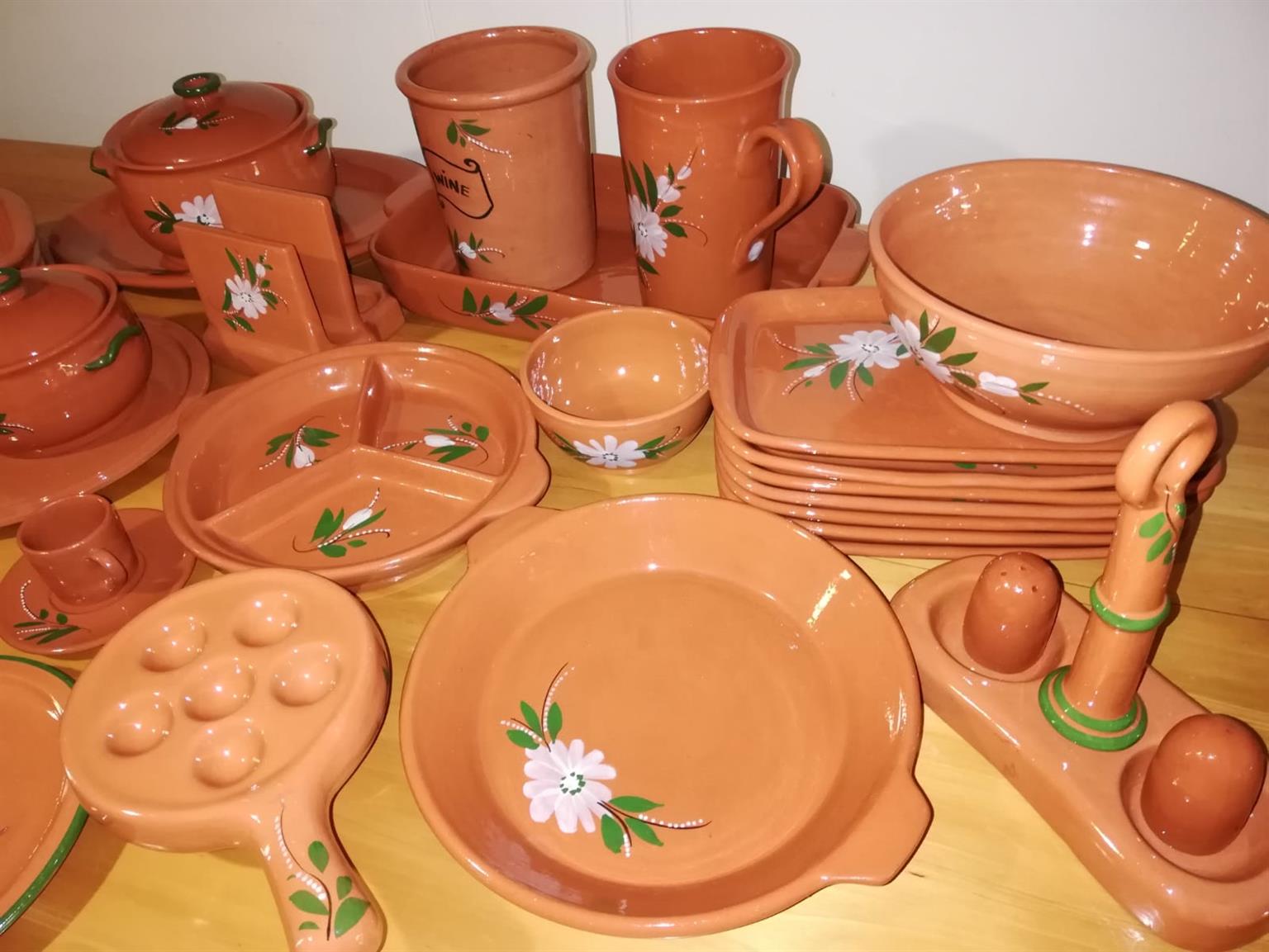 34 pieces handmade, hand painted pottery items
