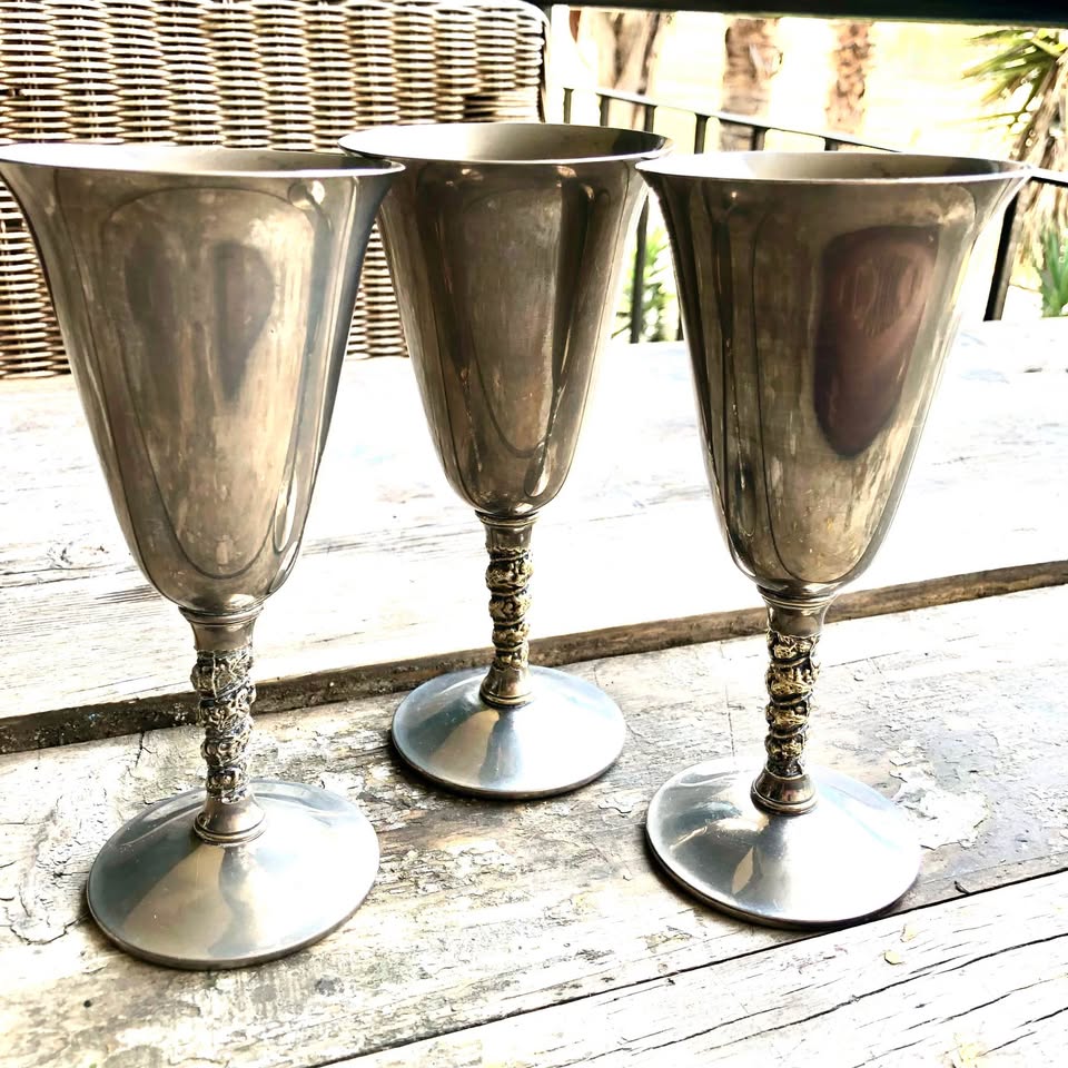 3x Stunning Vintage Valero Casa Pupo Silver plated Wine Goblets-Set of three -Made in Spain