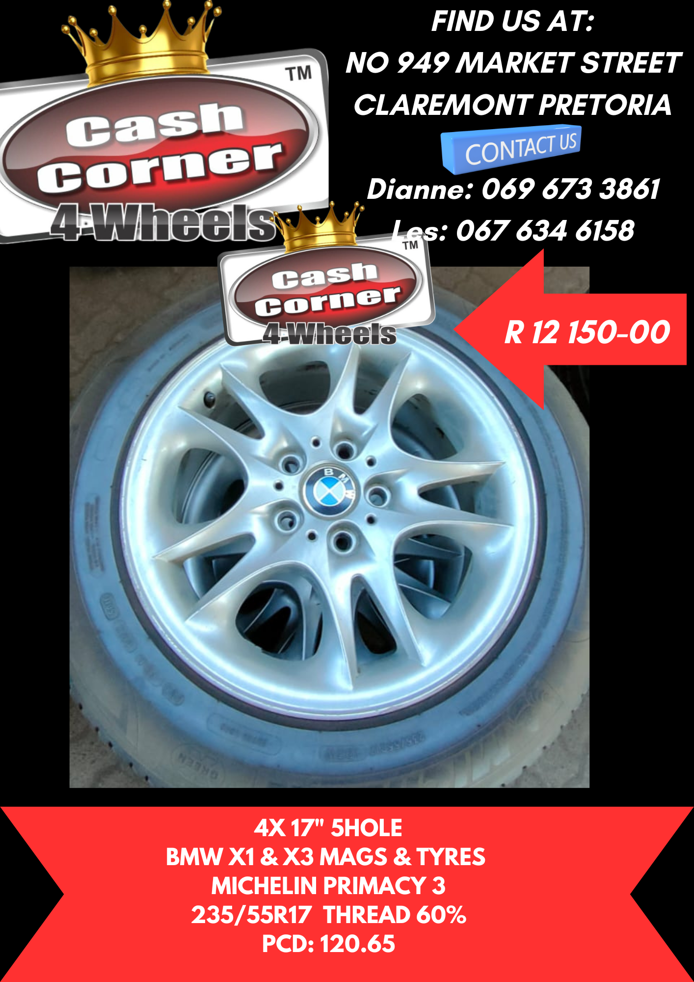 4 X 17" 5 HOLE BMW X1 & X3 MAGS & TYRES - Private Seller 4 X 17" 5 HOLE BMW X1 & X3 MAGS & TYRES - Private Seller