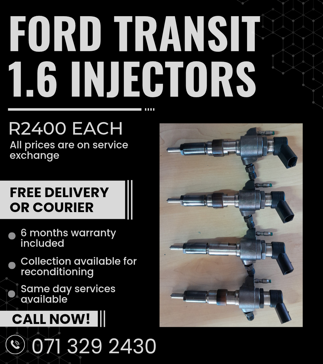 FORD TRANSIT 1.6 INJECTORS FOR SALE WITH WARRANTY - Private Seller FORD TRANSIT 1.6 INJECTORS FOR SALE WITH WARRANTY - Private Seller